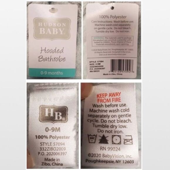 New Robe & Towels Bath Set Kid Baby 0-9 Months Girl Gray White Mini 4 Piece NWT - Picture 11 of 16